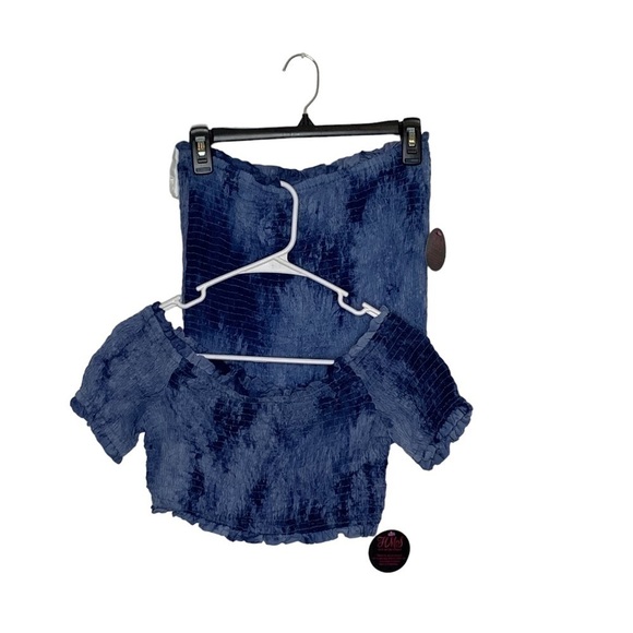 2/$30 Hot Miami Styles Blue Smocked Crop Top Skirt Tie Dye Two Piece Set Large - Picture 15 of 16